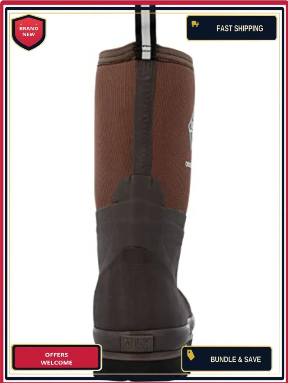 Men's Waterproof Mid-Calf Pull-On Rubber Work Boots with Vibram Outsole